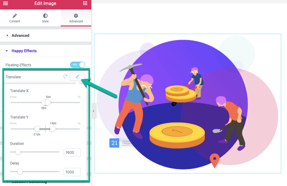CSSコーディングなしでElementorで要素をフロートする方法7 More features of Happy Floating Effects