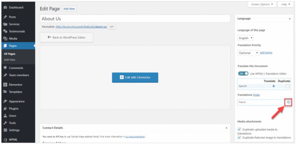 So erstellen Sie eine mehrsprachige Website mit Elementor und WPML 9 spinning-arrows-button