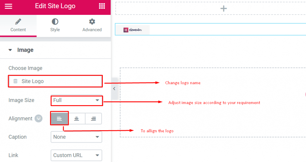 Elementor를 사용하여 멋진 고정 헤더를 만드는 방법(Elementor Tutorial) 13 How to configure logo