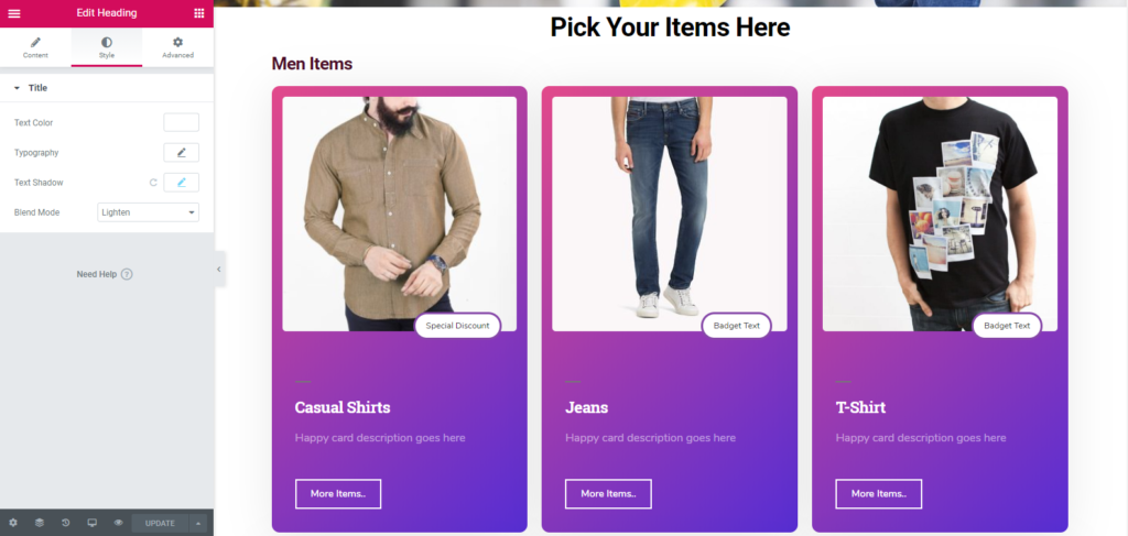 Как создать страницы магазина с помощью Elementor и виджета Happy Card 13 Total Items 1
