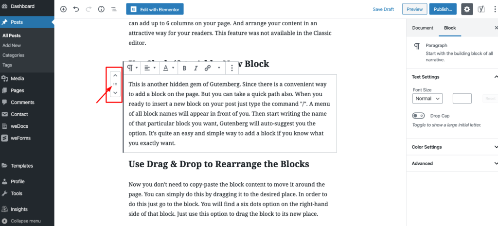 13+ نصائح جوتنبرج ووردبريس سريعة لتسريع سير عملك 10 Rearrange the Blocks