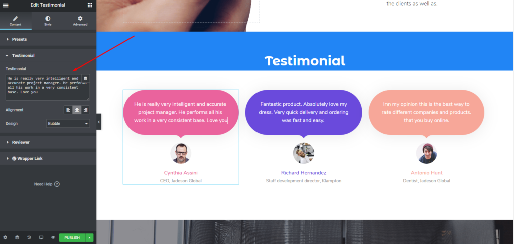 วิธีสร้างเว็บไซต์ส่วนตัวด้วย Elementor & ให้ดูเป็นมืออาชีพอย่างง่ายดาย 11 Editing Testimonial section