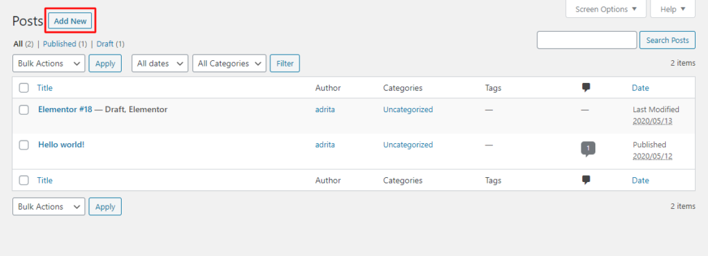 Elementorを使用して簡単にWebサイトを構築する方法4 Create new page in elementor