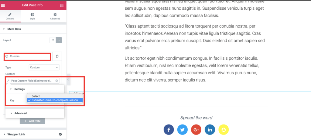Come creare un sito Web di un corso online in WordPress utilizzando Elementor (Tutorial e guida alla pianificazione preliminare) 21 Set the attribute for your custom field