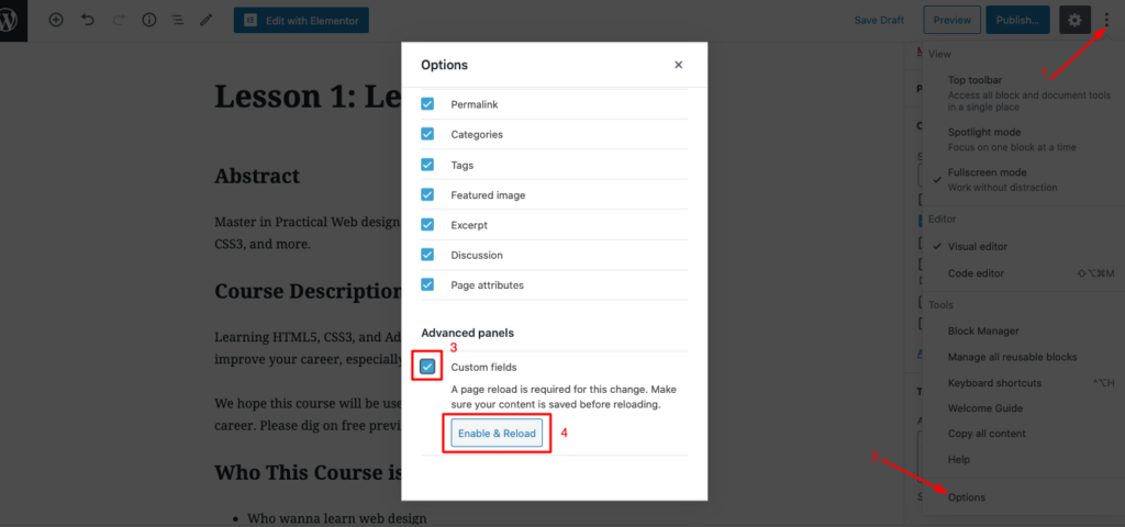 Come creare un sito Web di un corso online in WordPress utilizzando Elementor (Tutorial e guida alla pianificazione preliminare) 15 Add a custom field to your post