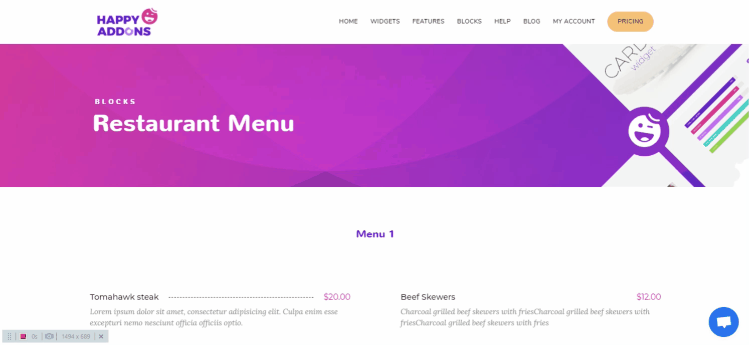 Wir stellen Happy Blocks vor: Ihr ultimativer Partner für Elementor Website-Design 5 Restaurant Menu Blocks