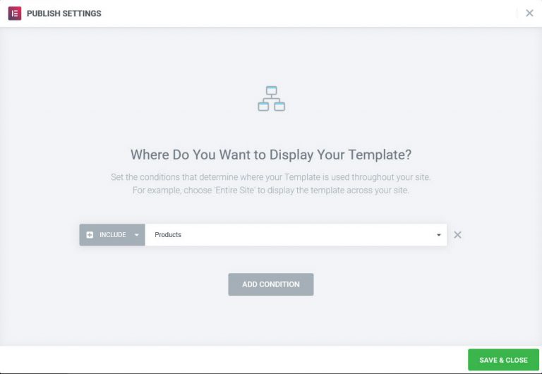 如何使用 Elementor 15 構建 WooCommerce 商店頁面 set-conndition-woocommerce-elementor-pro