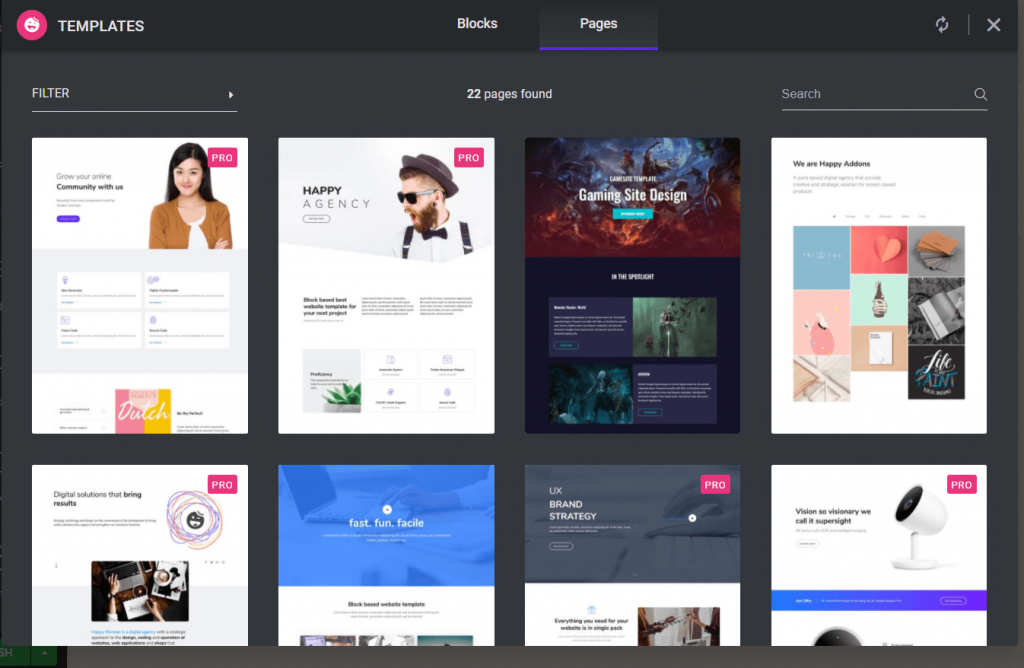 Presentazione dei modelli di modifica a pagina intera di Happy Addons 9 full page editing templates