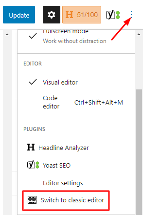 Gutenberg Block Editor 22に関するよくある質問(FAQ)への回答 switch to classic editor