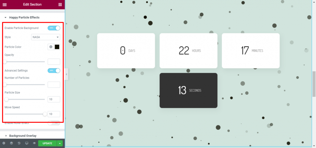 Come progettare il tuo sito WordPress utilizzando Happy Particle 15 Apply NASA Effect