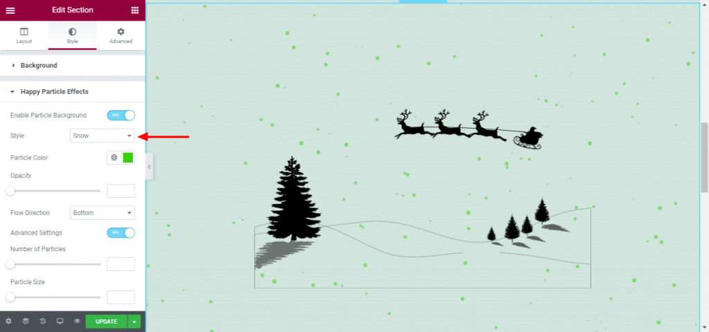 Come progettare il tuo sito WordPress usando Happy Particle 14 snow effect