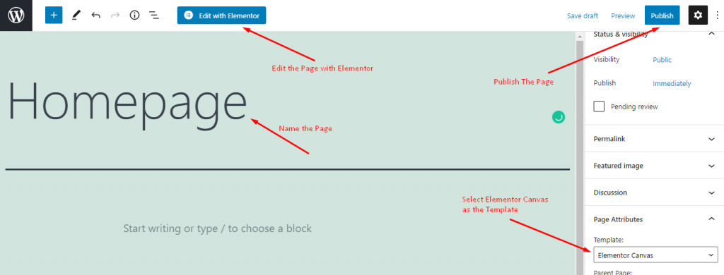 Cómo crear un sitio web de restaurante usando WordPress y Elementor 4 Publishing a Page