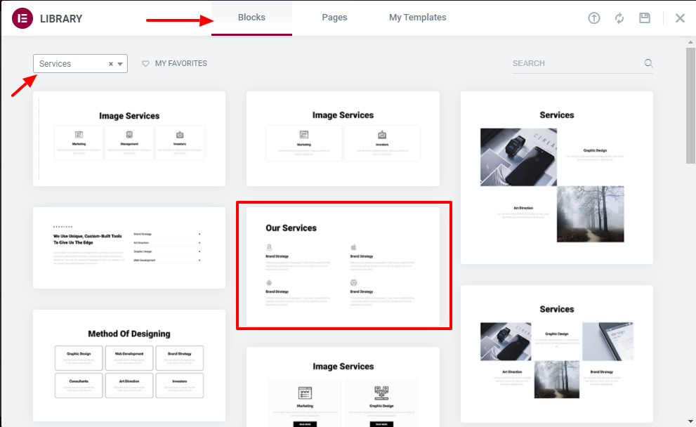 كيفية استخدام قوالب موقع ويب Elementor المجانية 8 Install the service block