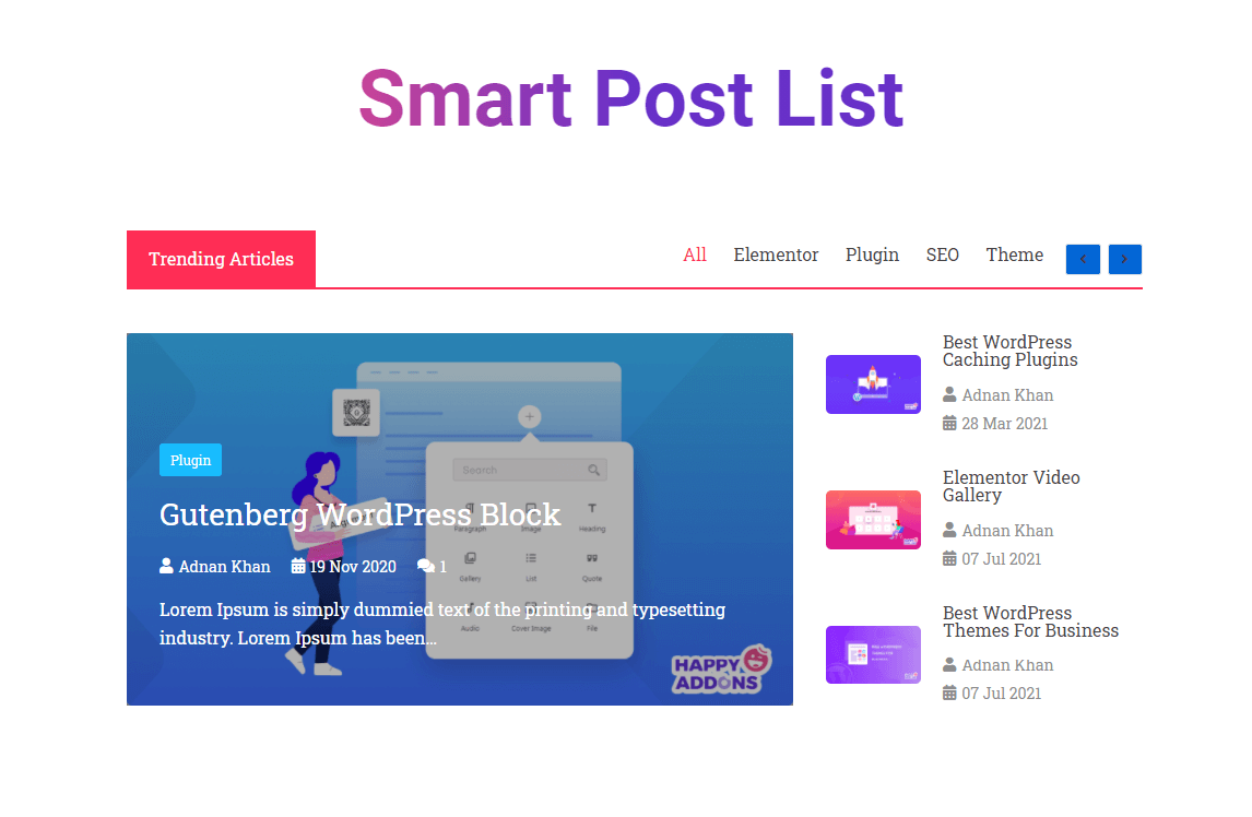 วิธีสร้างรายการโพสต์ในเว็บไซต์ Elementor โดยใช้วิดเจ็ตรายการโพสต์ Happy Smart 9 Smart Post List Preview