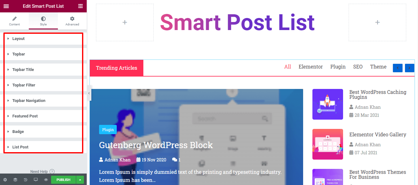 วิธีสร้างรายการโพสต์ในเว็บไซต์ Elementor โดยใช้วิดเจ็ตรายการโพสต์ Happy Smart 8 Style the post list
