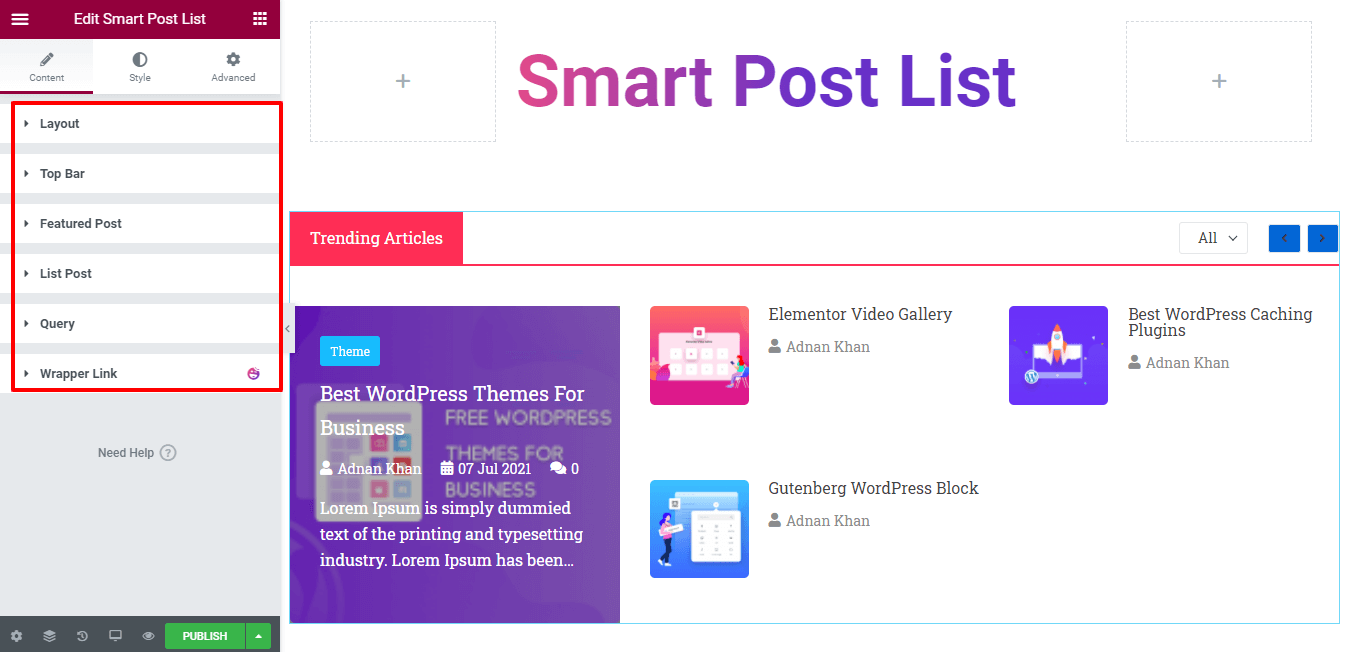 วิธีสร้างรายการโพสต์ในเว็บไซต์ Elementor โดยใช้วิดเจ็ตรายการโพสต์ Happy Smart 2 Smart Post List Widget Content