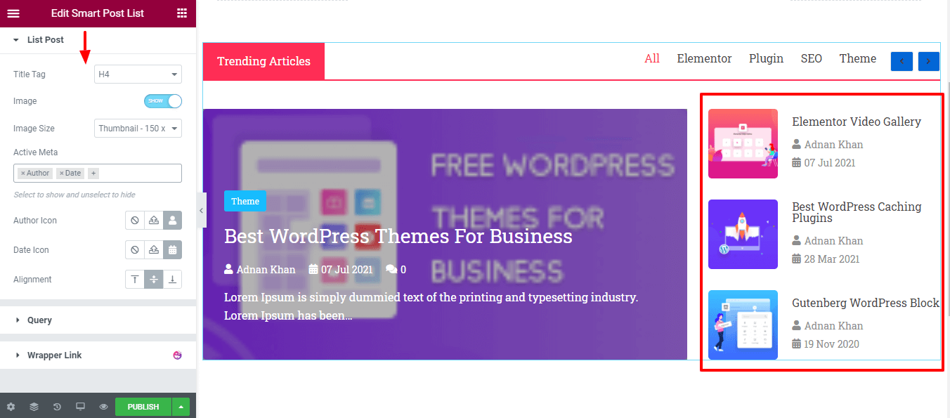 วิธีสร้างรายการโพสต์ในเว็บไซต์ Elementor โดยใช้วิดเจ็ตรายการโพสต์ Happy Smart 6 Content List Post Settings
