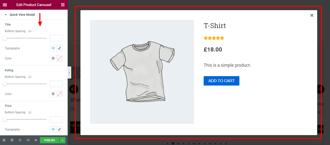 ElementorWebサイトでWooCommerce製品カルーセルウィジェットを使用して製品カルーセルを作成する17 Style Quick View Modal