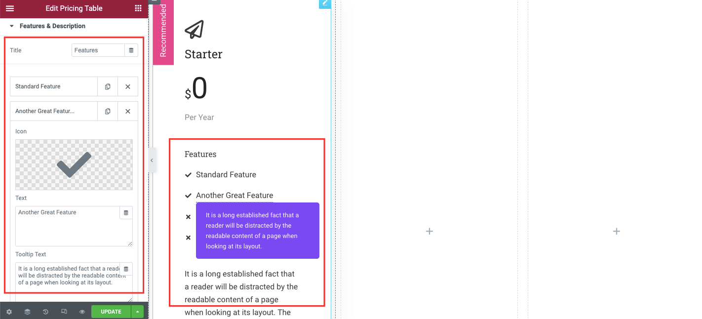 Cree una tabla de precios en su sitio web de Elementor usando Happy Addons 7 Features & Descriptions