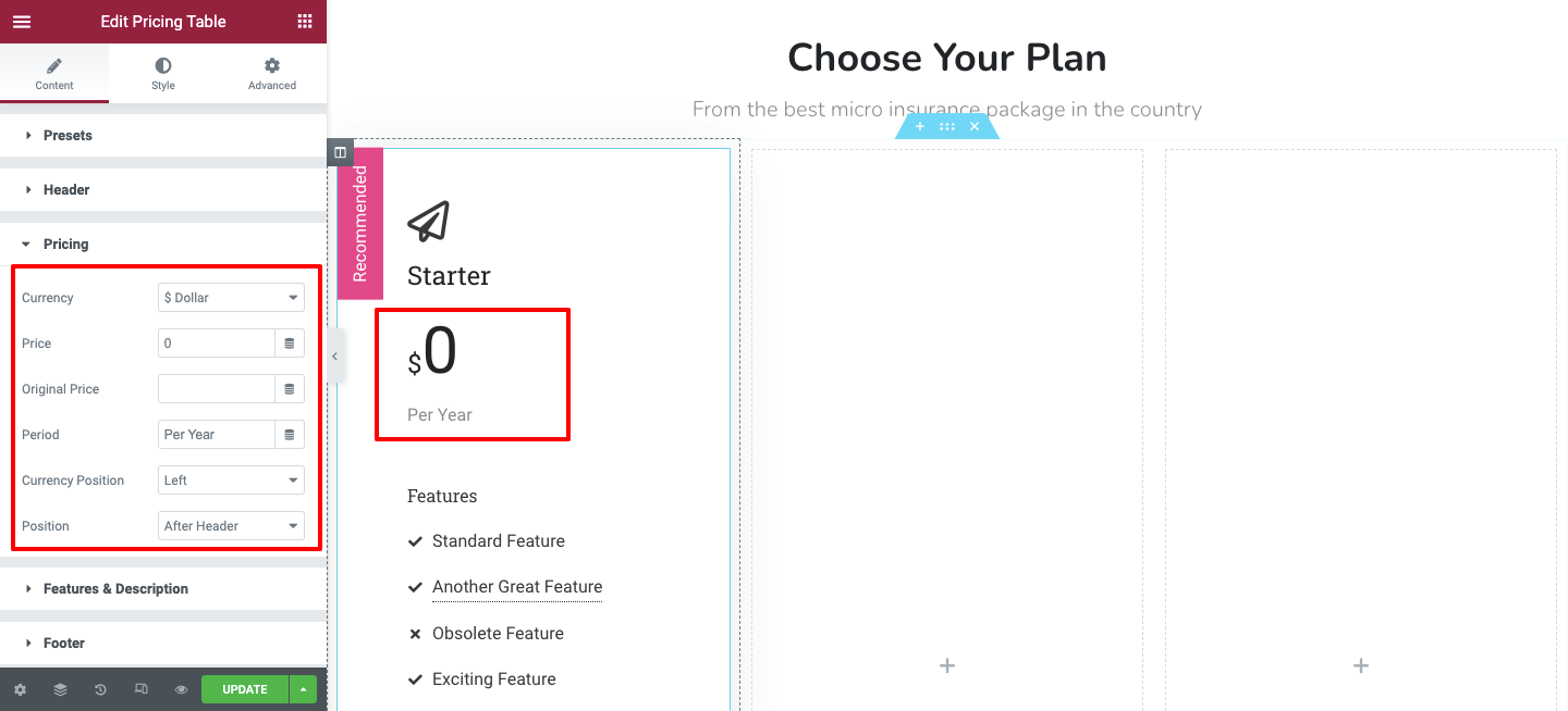 Cree una tabla de precios en su sitio web de Elementor usando Happy Addons 6 Set Pricing Content