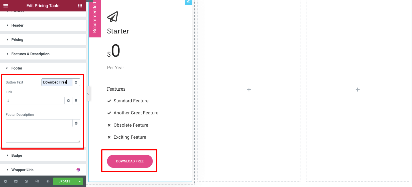 Cree una tabla de precios en su sitio web de Elementor usando Happy Addons 8 Footer content