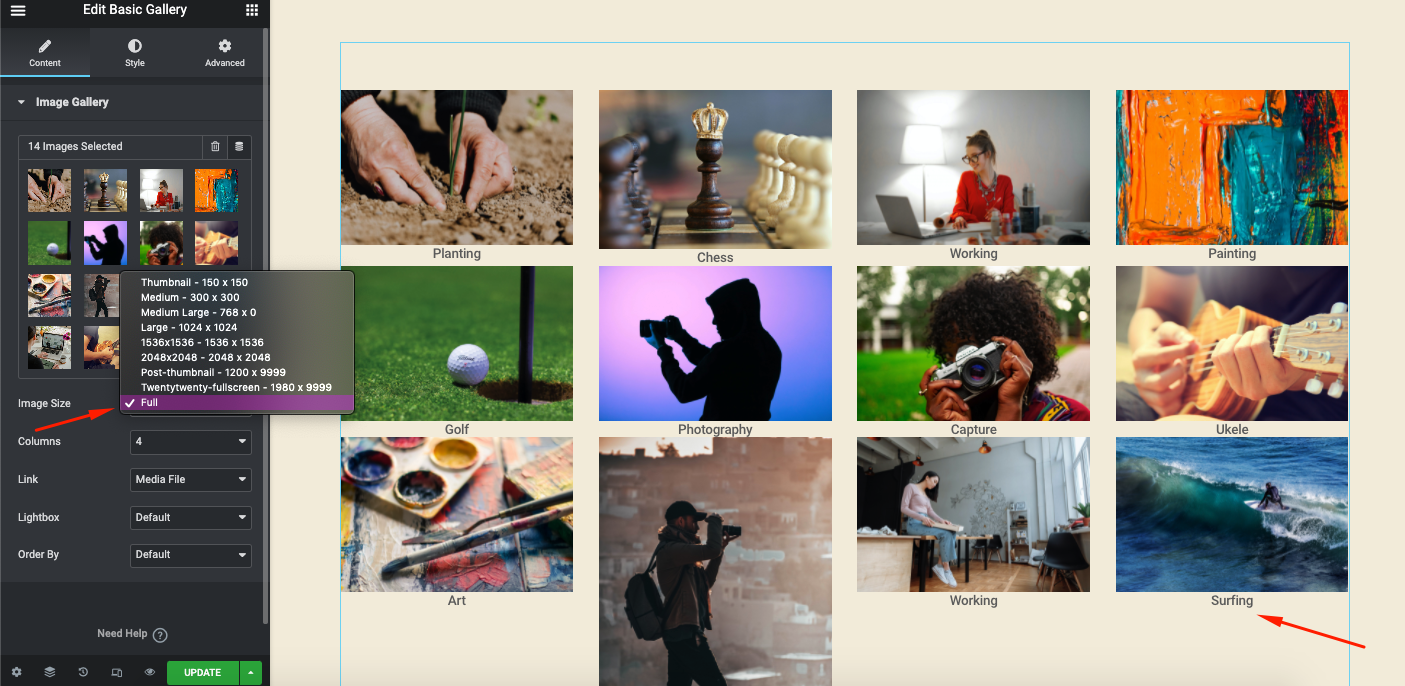 Präsentieren Sie Ihre Bilder auf die bestmögliche Weise mit dem Elementor Image Gallery Widget 8 Set up image size