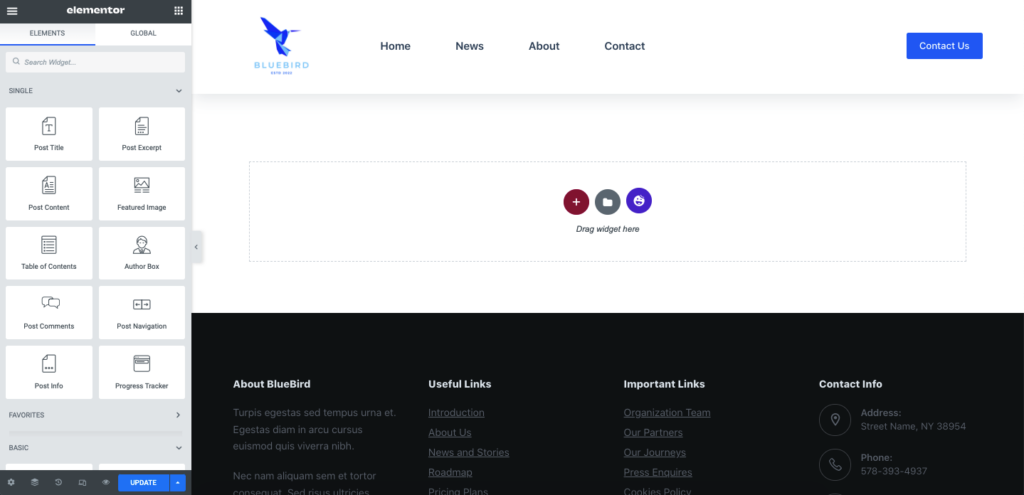 Elementor 6을 사용하여 WordPress 사이트에 대한 사용자 지정 404 페이지를 만드는 방법 Elementor Editor Interface