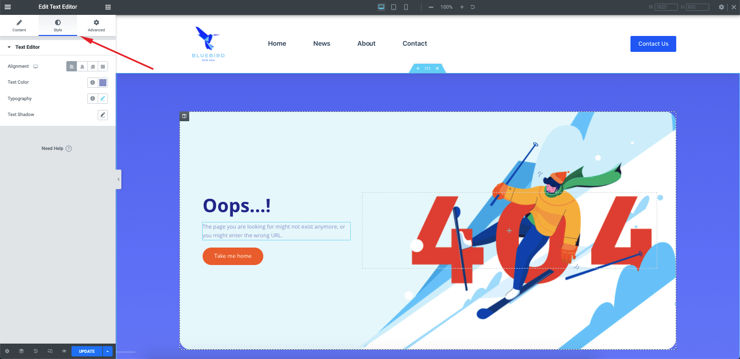Elementor 17을 사용하여 WordPress 사이트에 대한 사용자 지정 404 페이지를 만드는 방법 Elementor Text Style