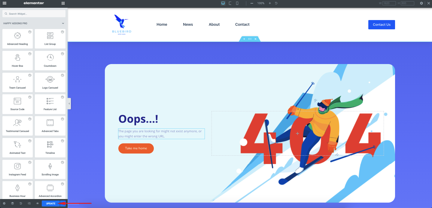 Elementor 18을 사용하여 WordPress 사이트에 대한 사용자 지정 404 페이지를 만드는 방법 Publish or Update Elementor Page
