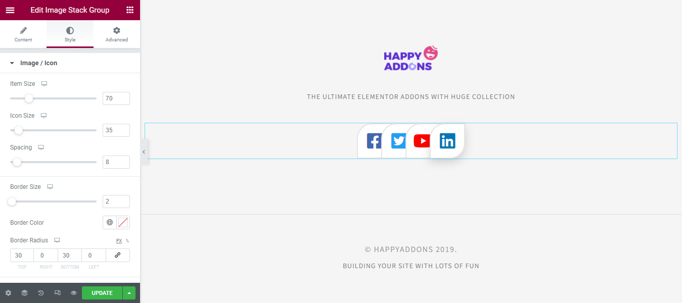 Buat Grup Tumpukan Gambar Di Situs Web Elementor Anda Menggunakan Happy Addons 9 Style Image & Icon