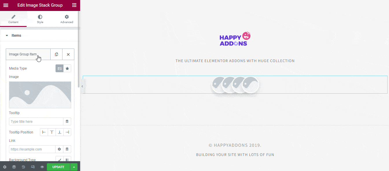 Buat Grup Tumpukan Gambar Di Situs Web Elementor Anda Menggunakan Happy Addons 4 Add Icon to the item