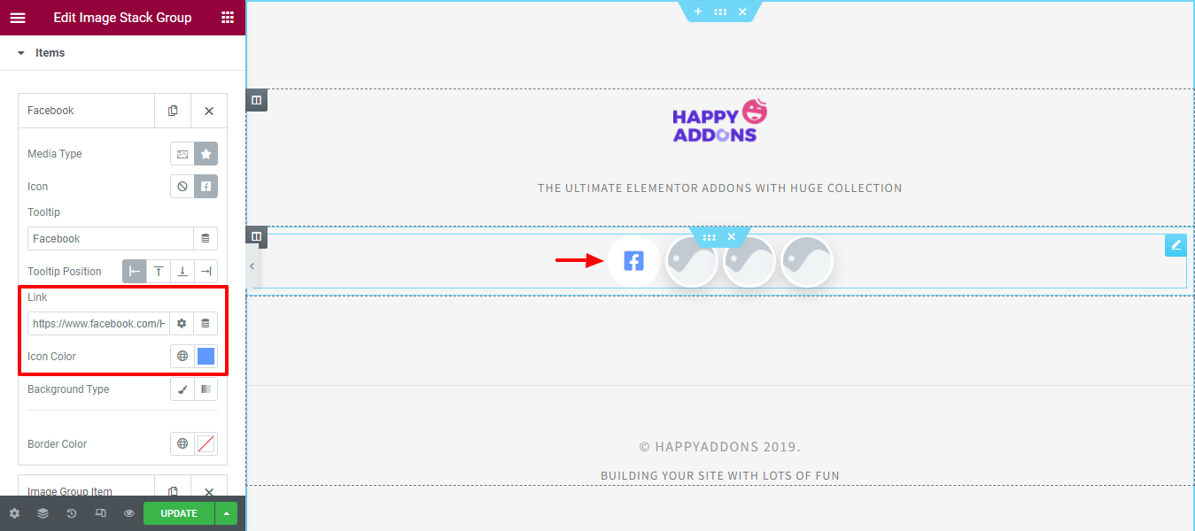 Buat Grup Gambar Stack Di Situs Web Elementor Anda Menggunakan Happy Addons 6 Add Link and Icon Color