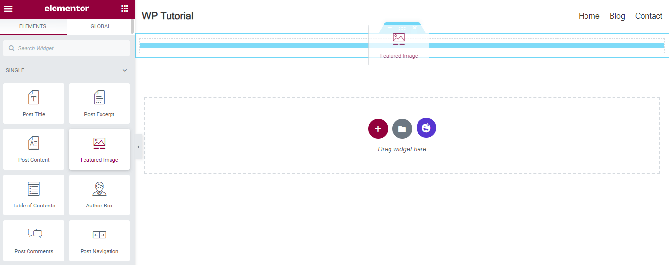 วิธีสร้างเทมเพลตการโพสต์บล็อก Elementor แบบกำหนดเอง 3 Add Feature Image Widget
