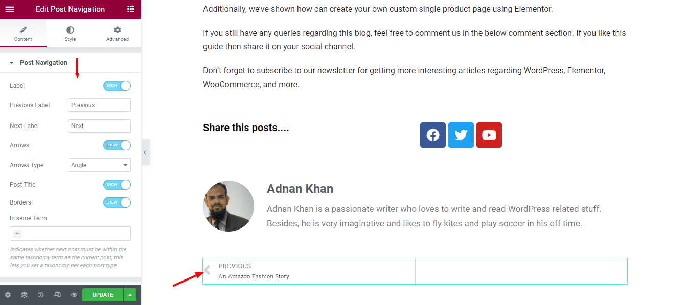 วิธีสร้างเทมเพลตการโพสต์บล็อก Elementor แบบกำหนดเอง 18 Add Post Pagination