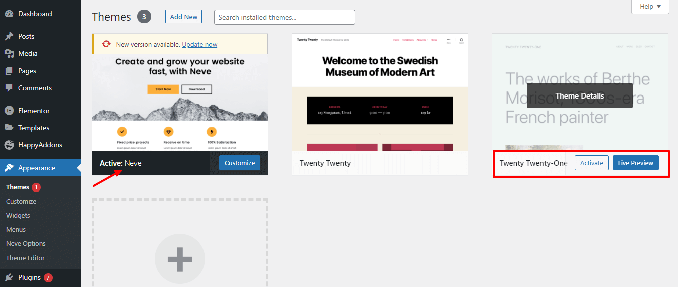 Comment résoudre le problème de chargement de l'éditeur Elementor sur votre site Web 8 Change Current Theme