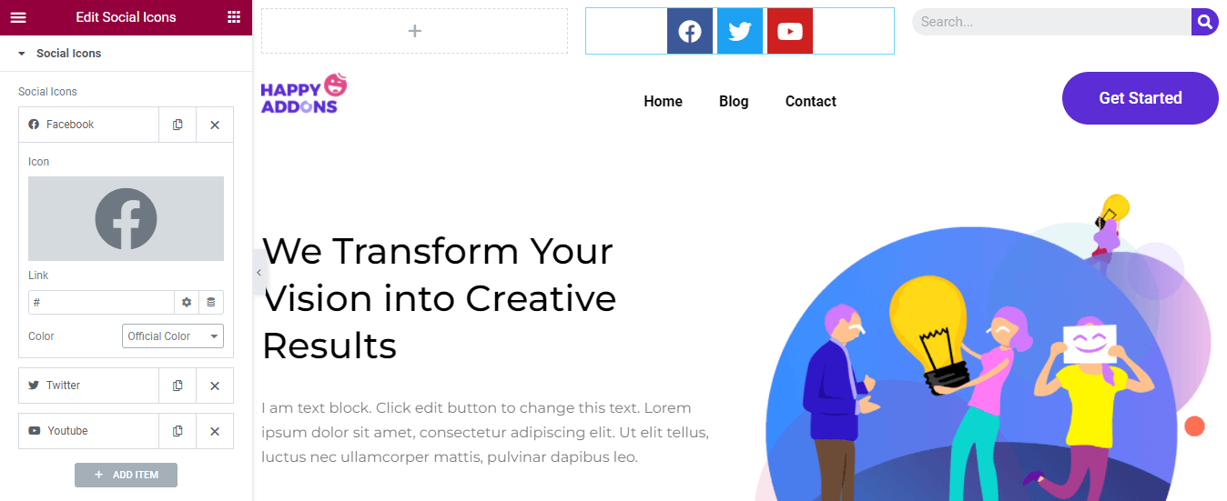 Elementor 13으로 WordPress 헤더를 편집하는 방법 Add Social Item
