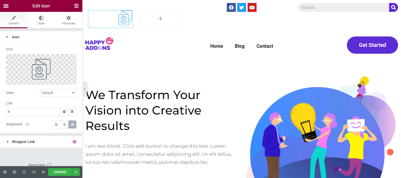 Elementor 16으로 WordPress 헤더를 편집하는 방법 Add Lcation Icon