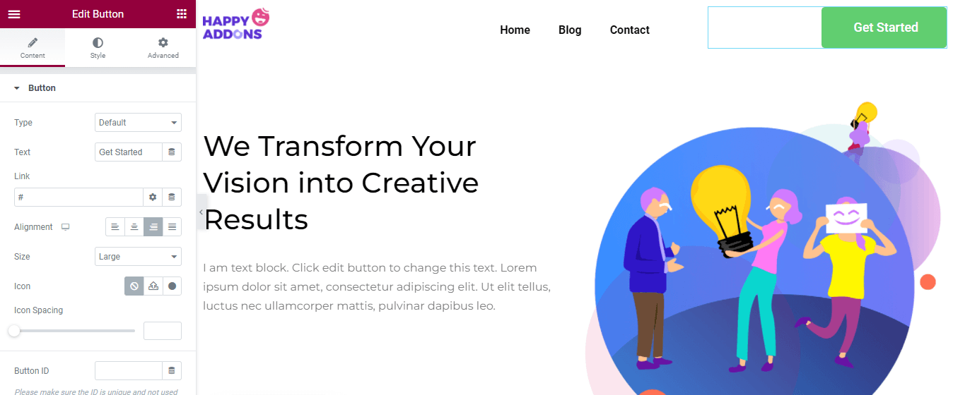 Elementor 5로 WordPress 헤더를 편집하는 방법 Manage Button Content