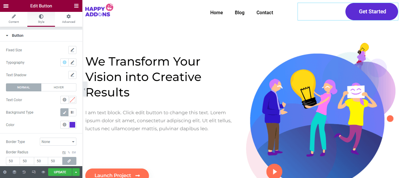 Elementor 6으로 WordPress 헤더를 편집하는 방법 Customize Button Style