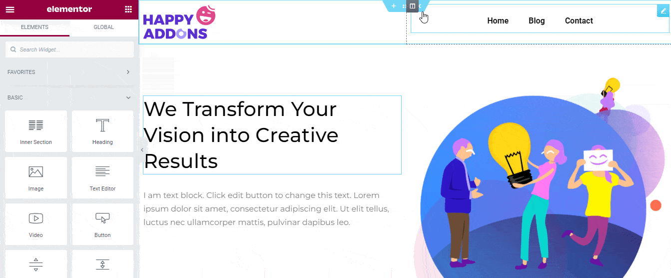 Elementor 3로 WordPress 헤더를 편집하는 방법 Add a New Column