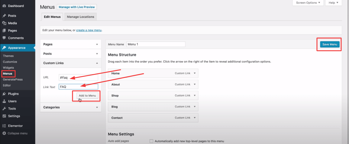 Jak dodać link do kotwicy w Elementorze (przewodnik krok po kroku) 8 Add custom like to menu