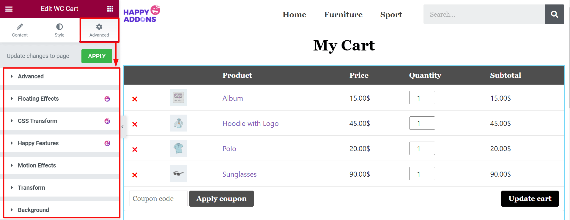 Jak edytować stronę koszyka WooCommerce za pomocą Elementora 20 Advanced Option of WC Cart Widget