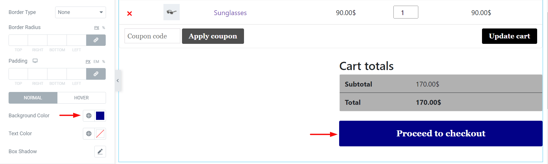 Jak edytować stronę koszyka WooCommerce za pomocą Elementora 18 Update Proceed to checkout Button