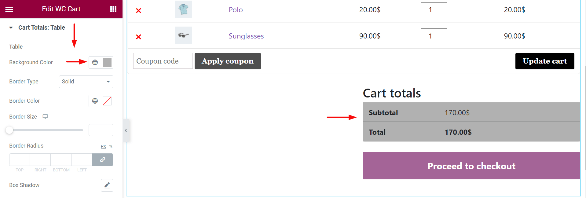 Jak edytować stronę koszyka WooCommerce za pomocą Elementora 16 Update Cart Total Table