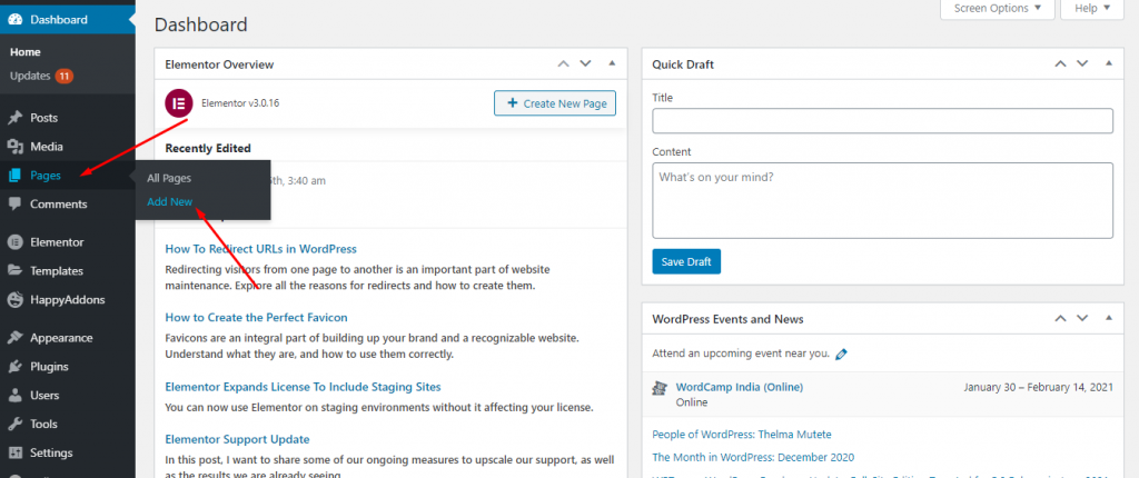 WordPress 21에서 새 페이지를 만드는 방법 Create New Page