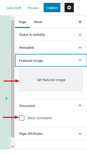 WordPress 9에서 새 페이지를 만드는 방법 Feature Image & Discussion
