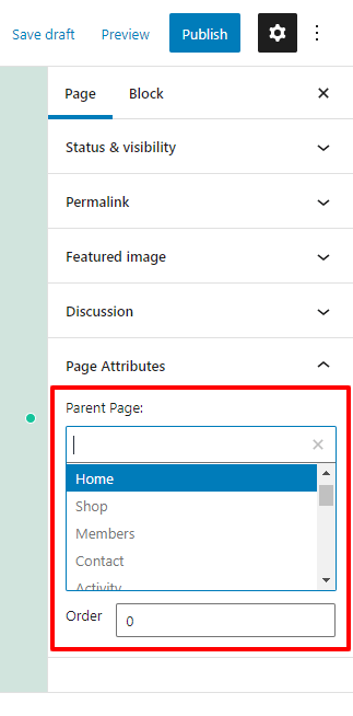 WordPress 10에서 새 페이지를 만드는 방법 Page Attribute