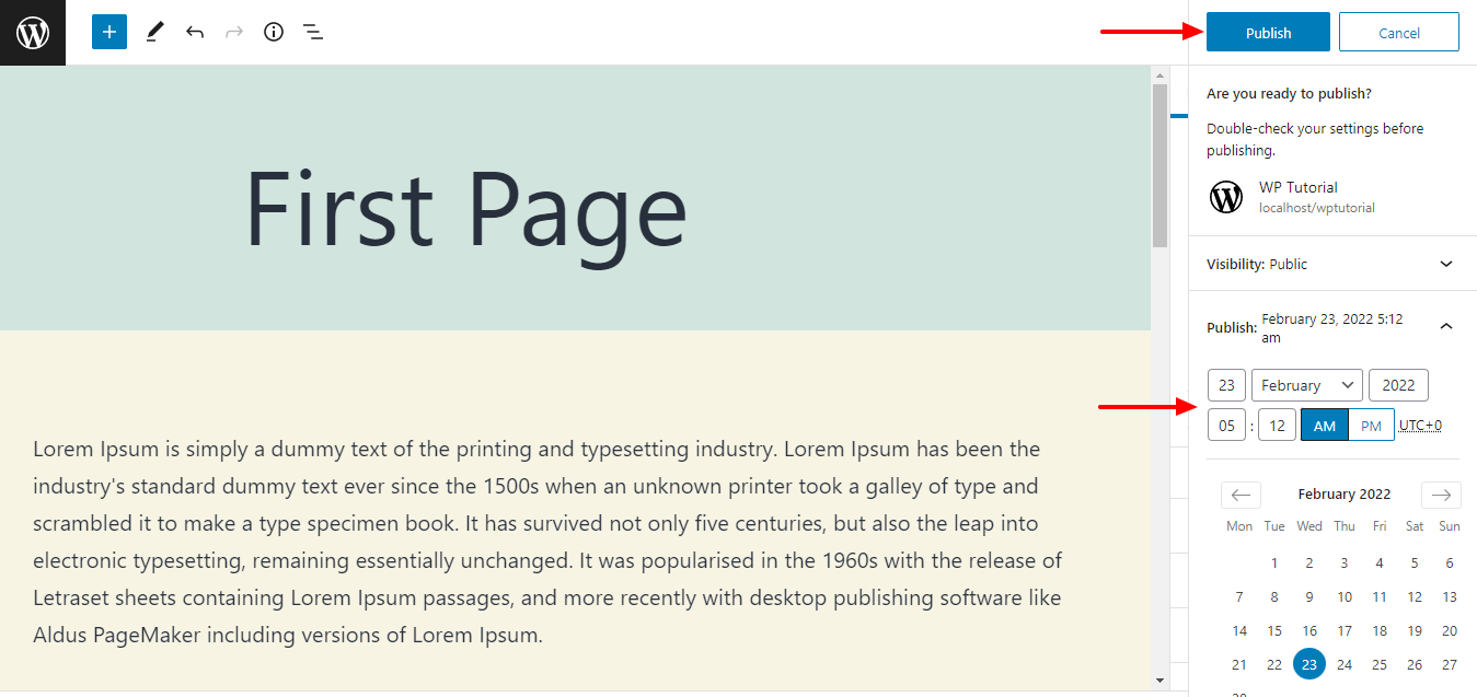 WordPress 12에서 새 페이지를 만드는 방법 Change Publish Date or Schedule