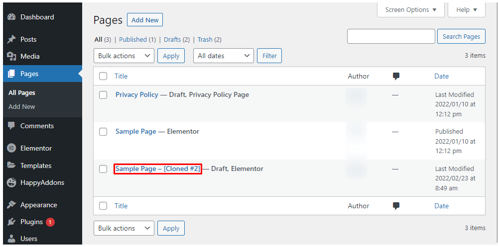 WordPressでページを複製する方法-Elementor16の有無 Rename the New Page