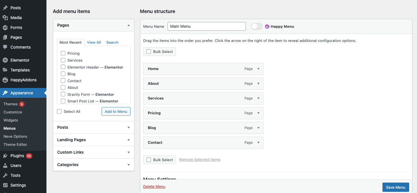 Cómo diseñar un encabezado Elementor personalizado en 2 minutos 8 Create Menu
